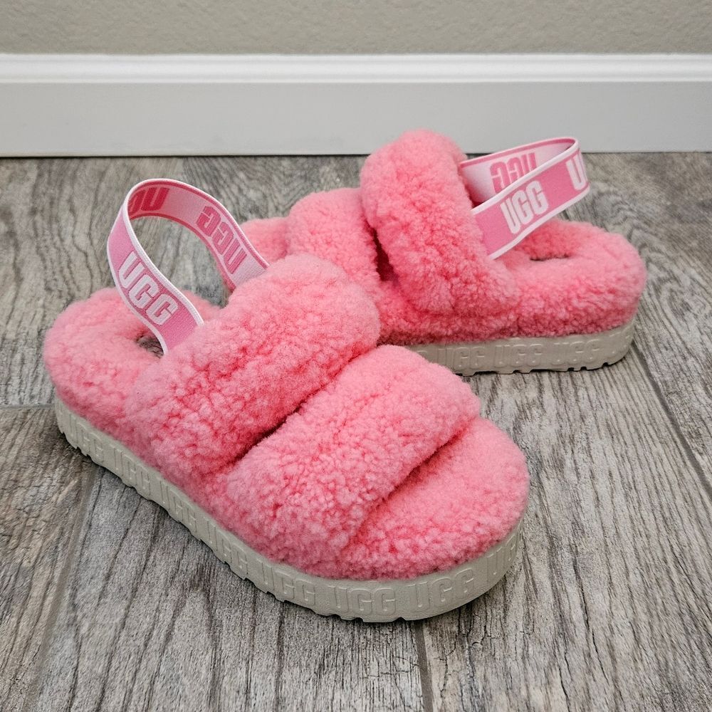 UGG Pink Adjustable Slide Sandals Oh Fluffita